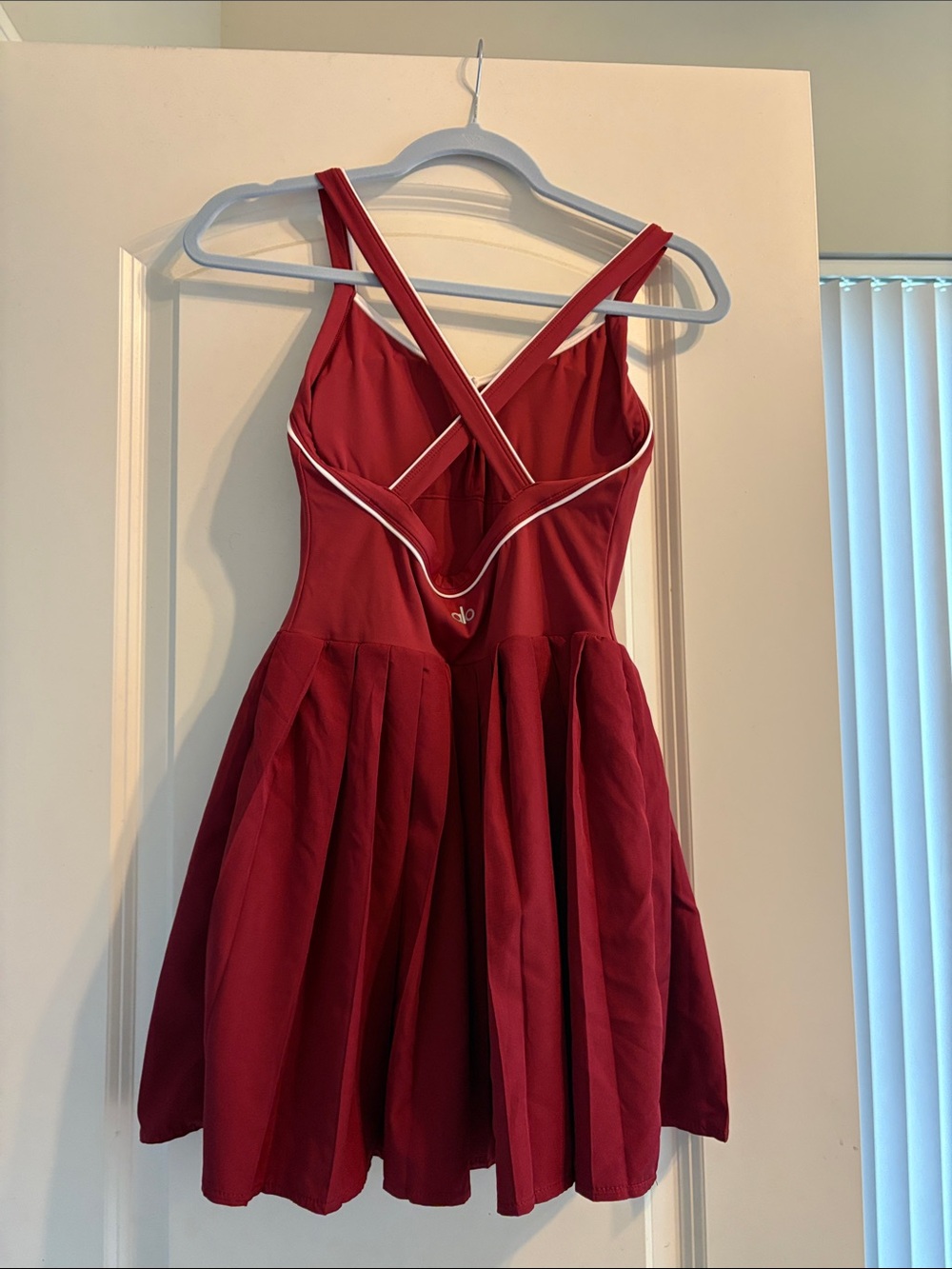 ALO Yoga Red Pleated Tank Dress with White Trim - Picture 2 of 2